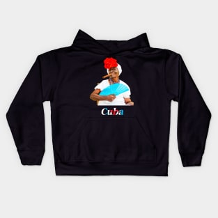 Cuban Woman With Cigar And Blue Fan Kids Hoodie